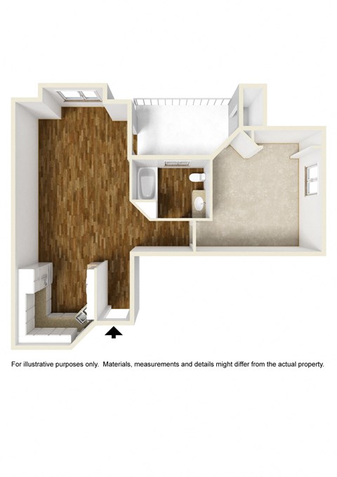 Floor plan for 1 bed, 1 bath, 740 sqft