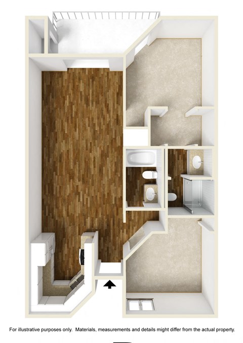 Floor plan for 2 beds, 2 baths, 960 sqft