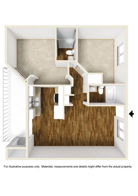 Floor plan for 2 beds, 2 baths, 885 sqft