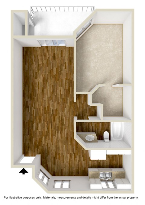 Floor plan for 1 bed, 1 bath, 750 sqft