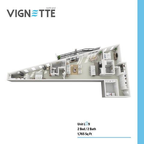 Floor plan for 2 beds, 2 baths, 1765 sqft