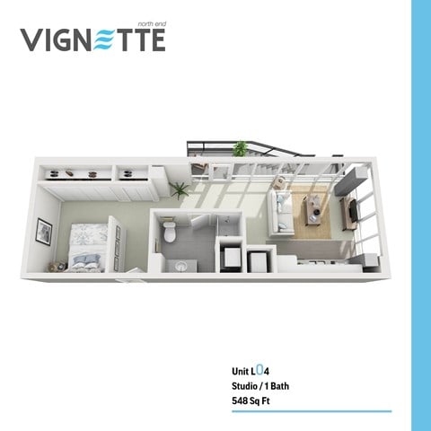 Floor plan for studio, 1 bath, 548 sqft
