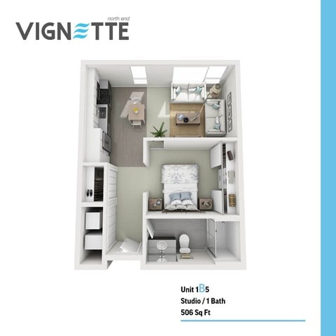 Floor plan for studio, 1 bath, 506 sqft