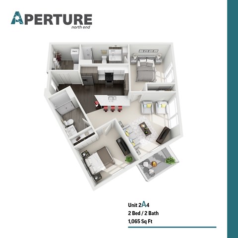 Floor plan for 2 beds, 2 baths, 1065 sqft