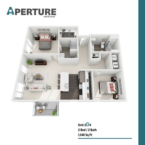 Floor plan for 2 beds, 2 baths, 1140 sqft