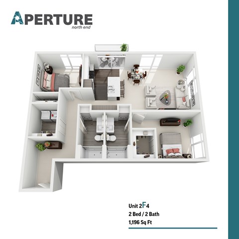 Floor plan for 2 beds, 2 baths, 1196 sqft