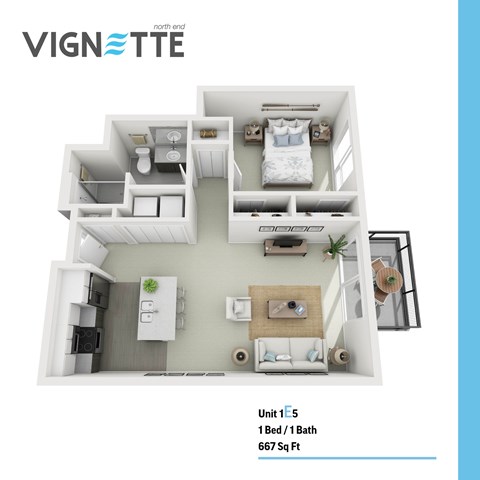 Floor plan for 1 bed, 1 bath