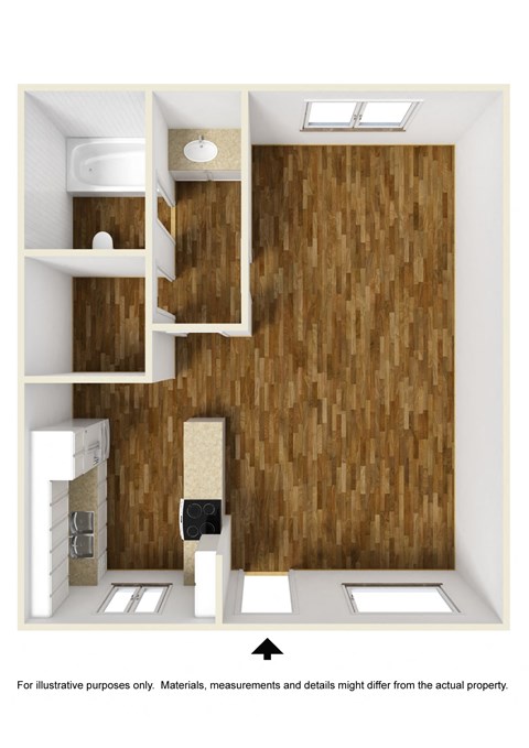 Floor plan for studio, 1 bath, 550 sqft
