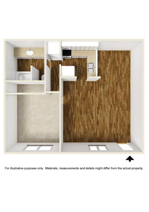 Floor plan for 1 bed, 1 bath, 750 sqft