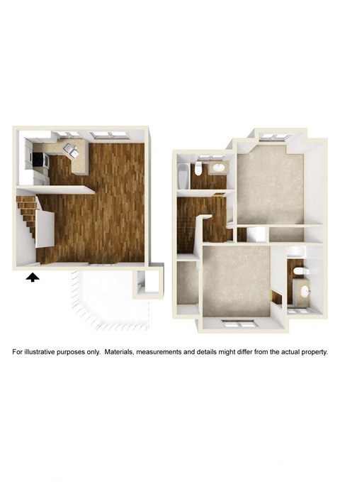 Floor plan for 2 beds, 2 baths, 958 sqft