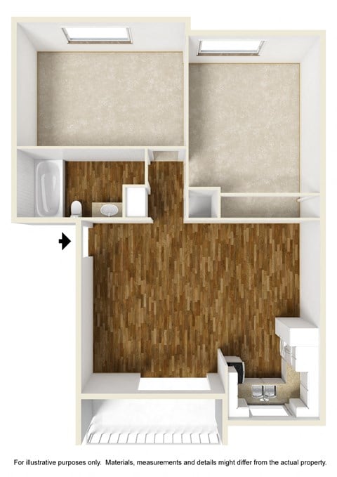 Floor plan for 2 beds, 1 bath, 825 sqft