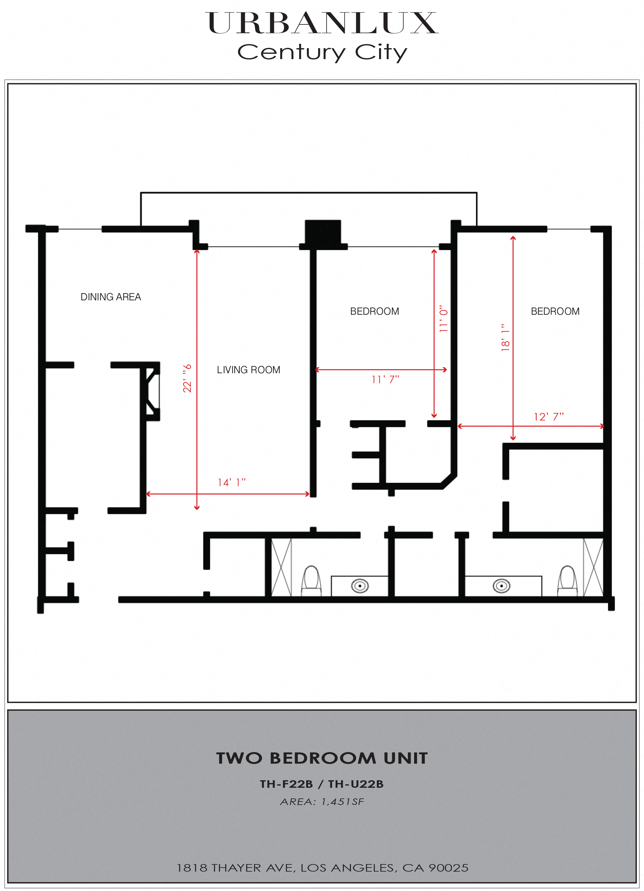Floor plan for 2 beds, 2 baths, 1664 sqft
