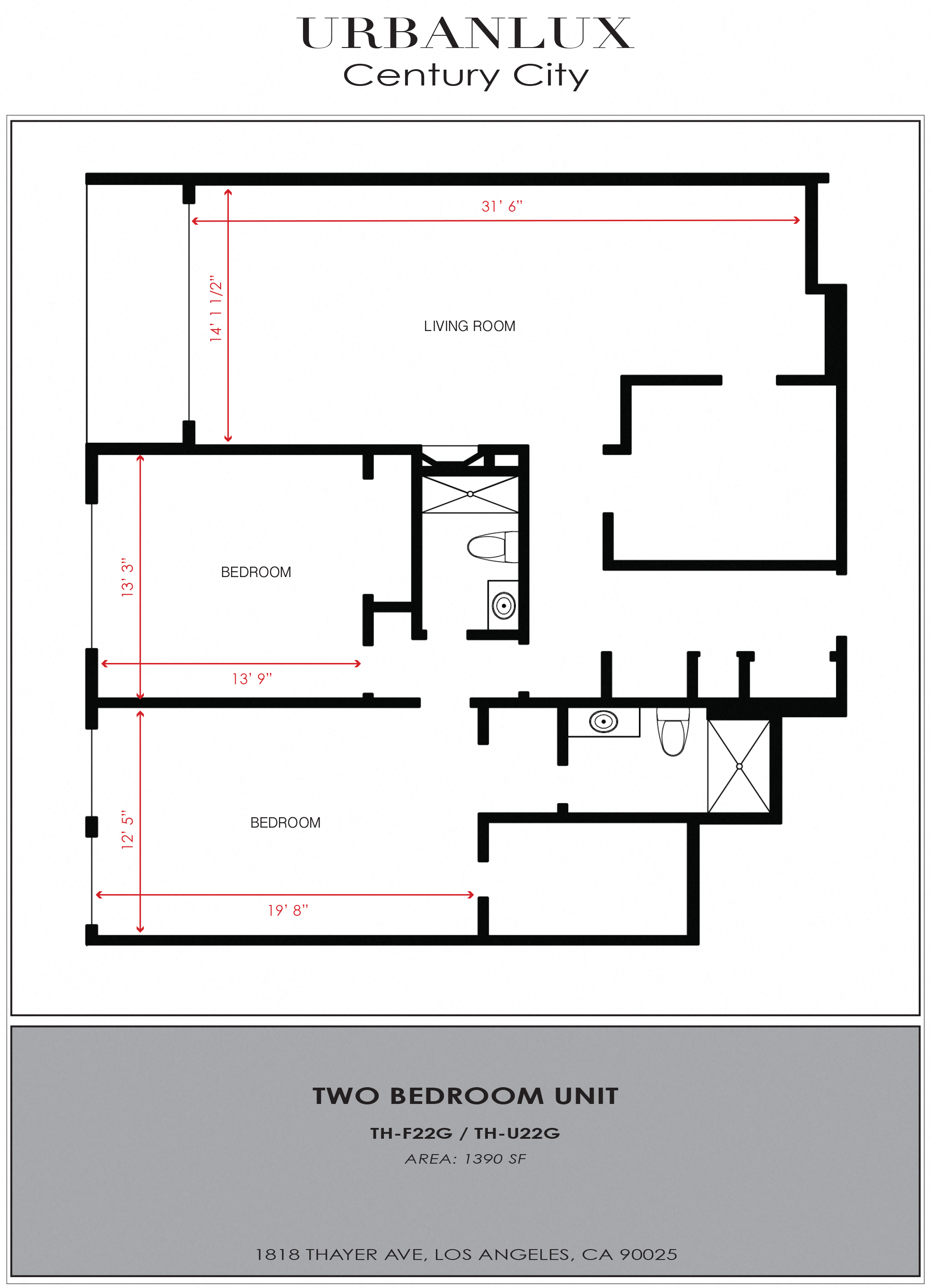 Floor plan for 2 beds, 2 baths, 1628 sqft