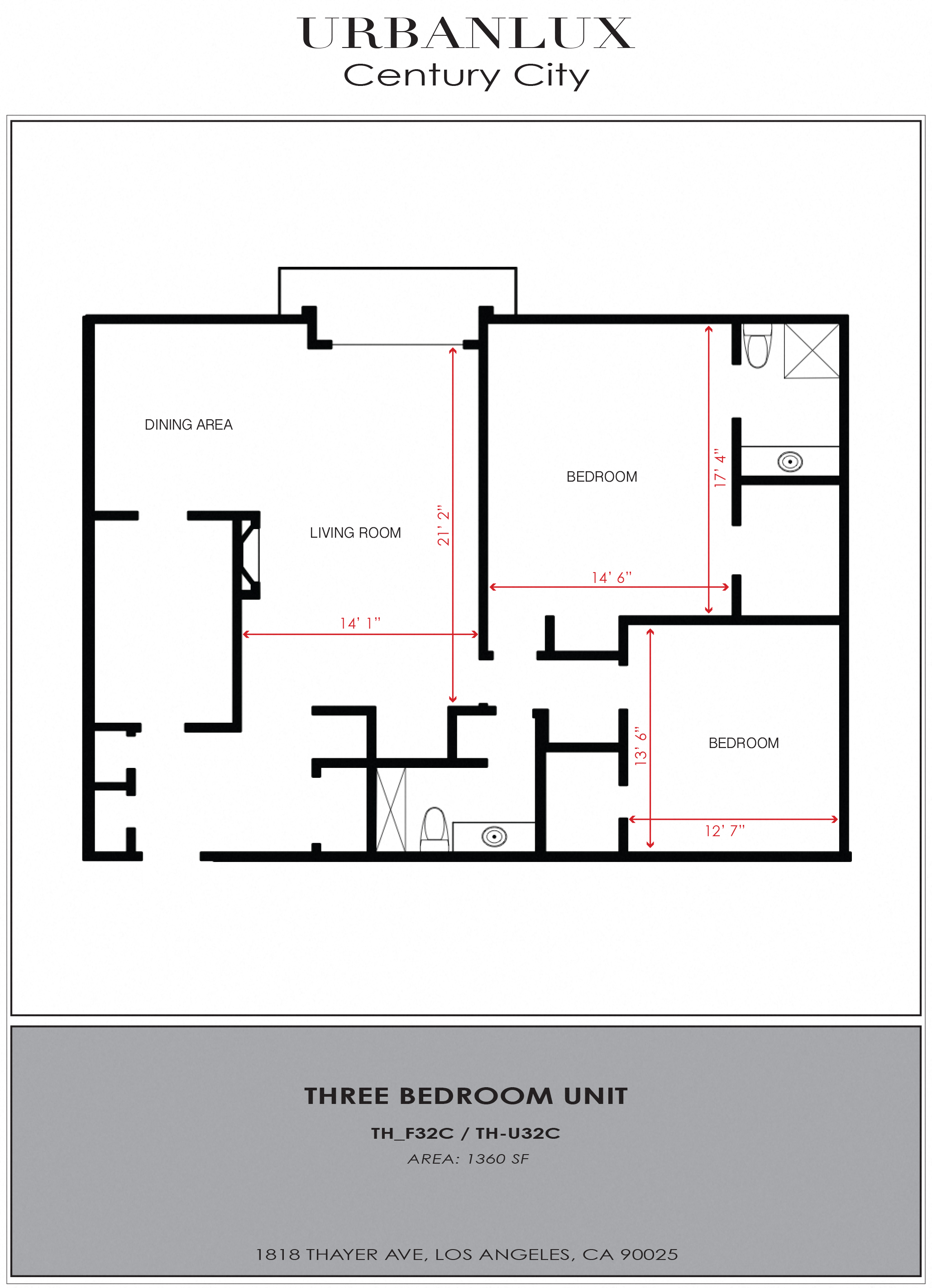 Floor plan for 3 beds, 2 baths, 1360 sqft