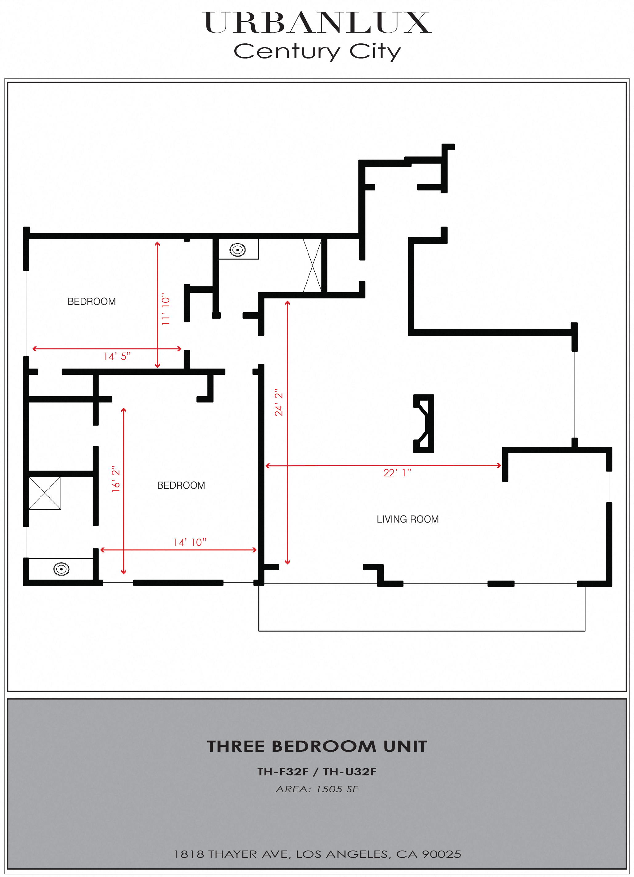 Floor plan for 3 beds, 2 baths, 1505 sqft