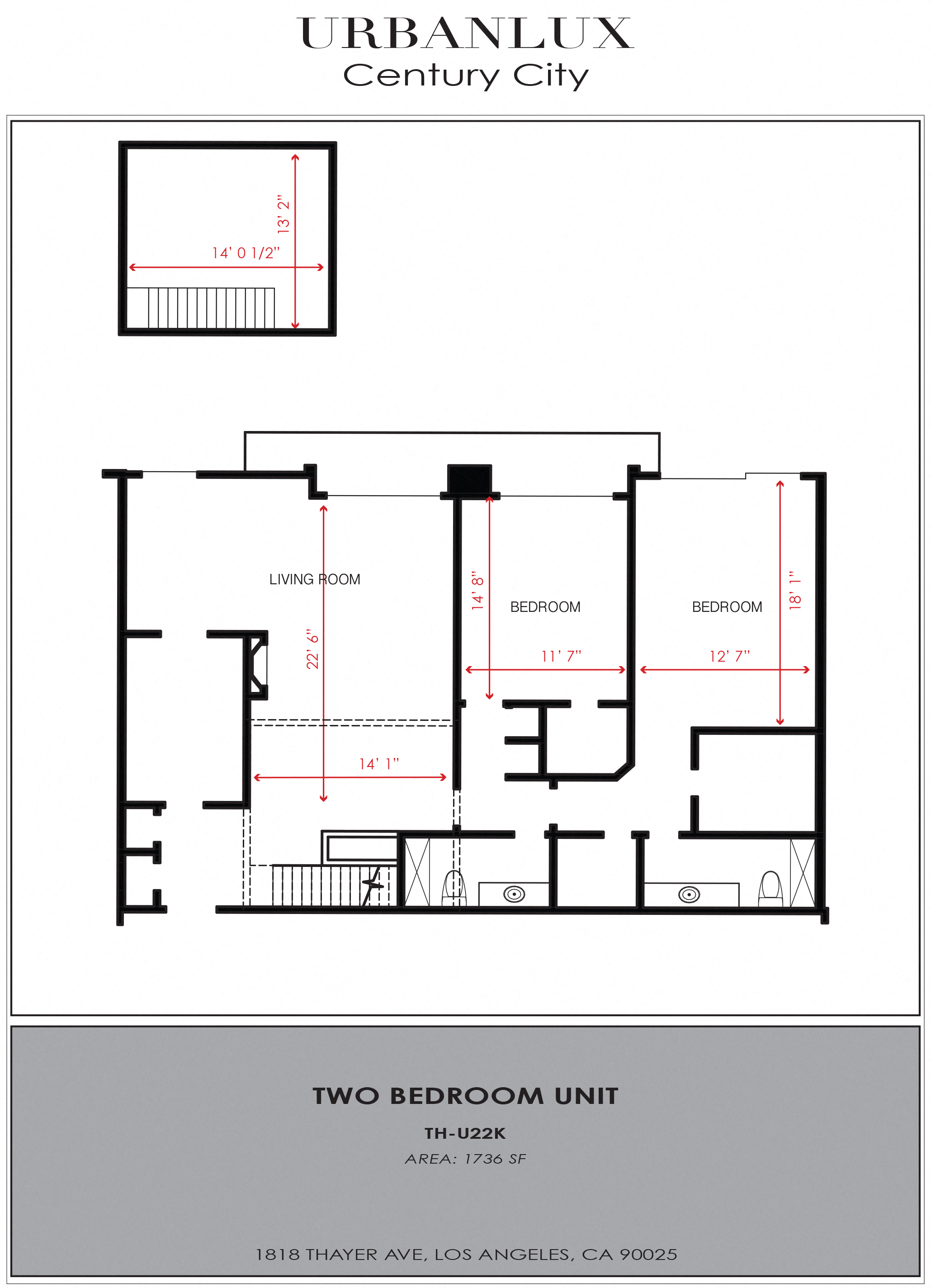 Floor plan for 2 beds, 2 baths