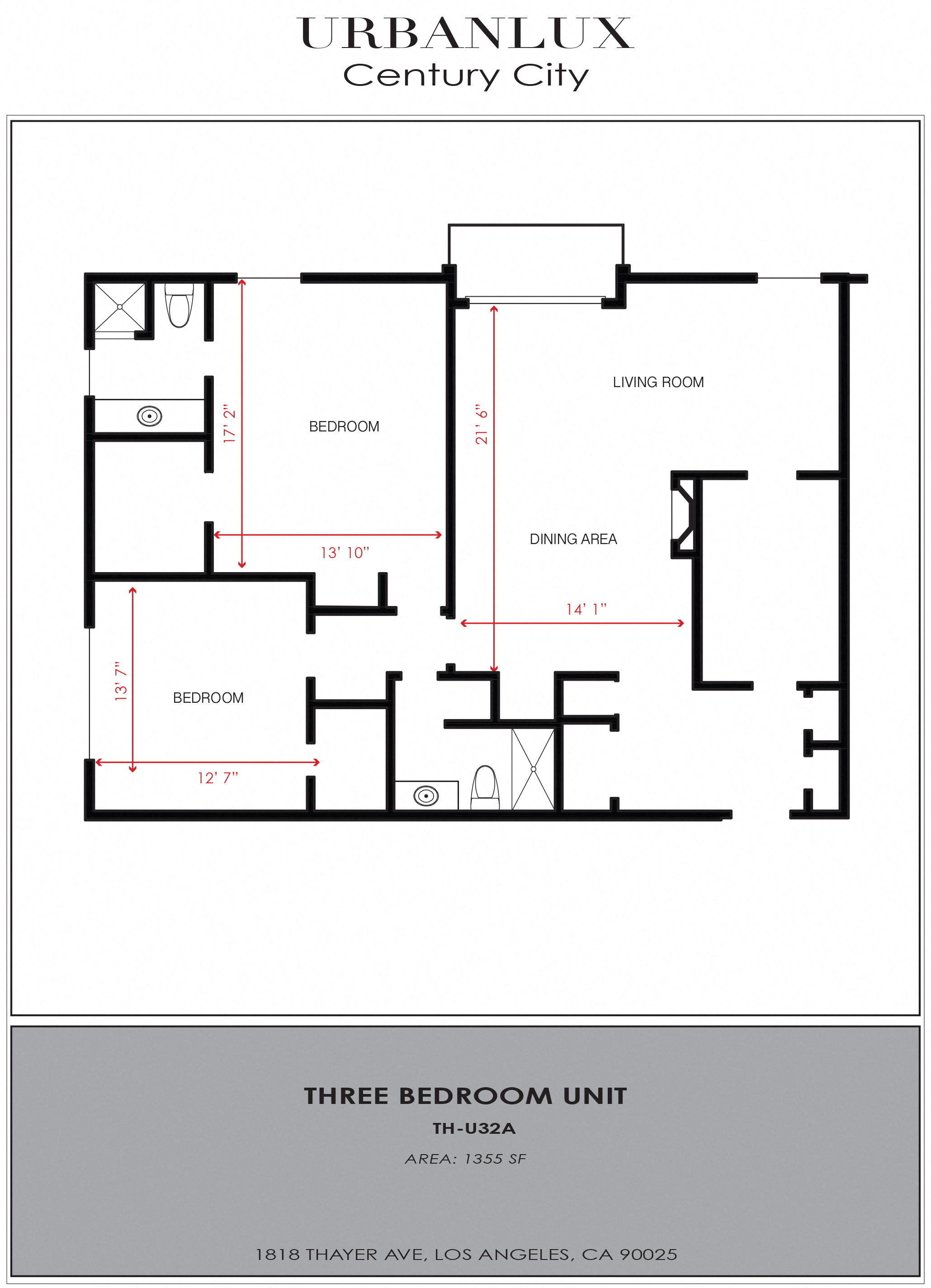 Floor plan for 3 beds, 2 baths, 1554 sqft