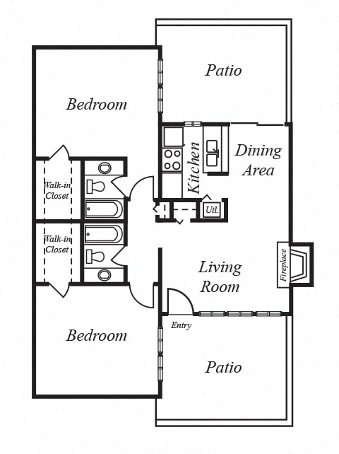 Floor plan for 2 beds, 2 baths, 1174 sqft