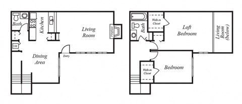 Floor plan for 2 beds, 1.5 baths, 1135 sqft