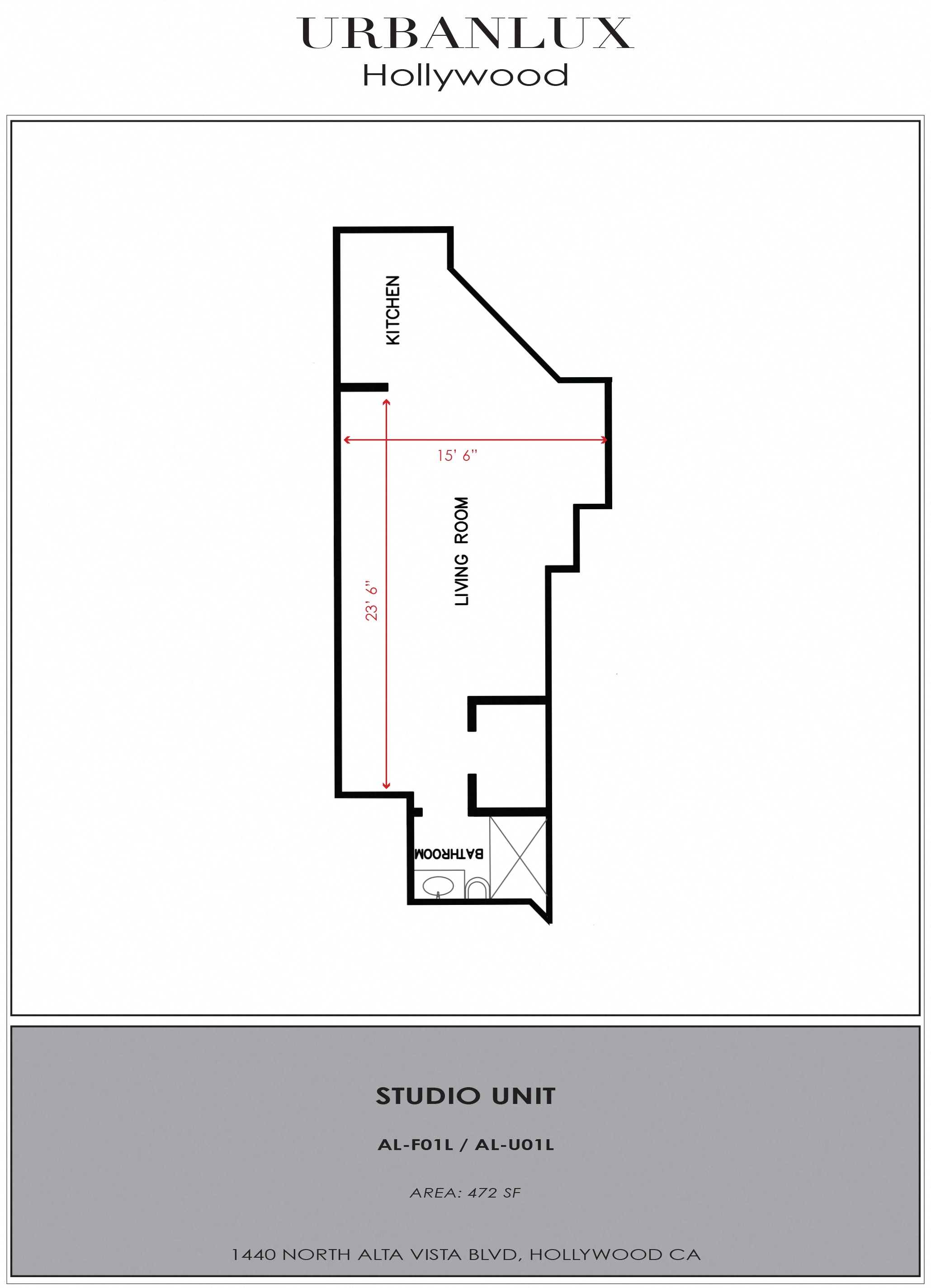 Floor plan for studio, 1 bath, 540 sqft