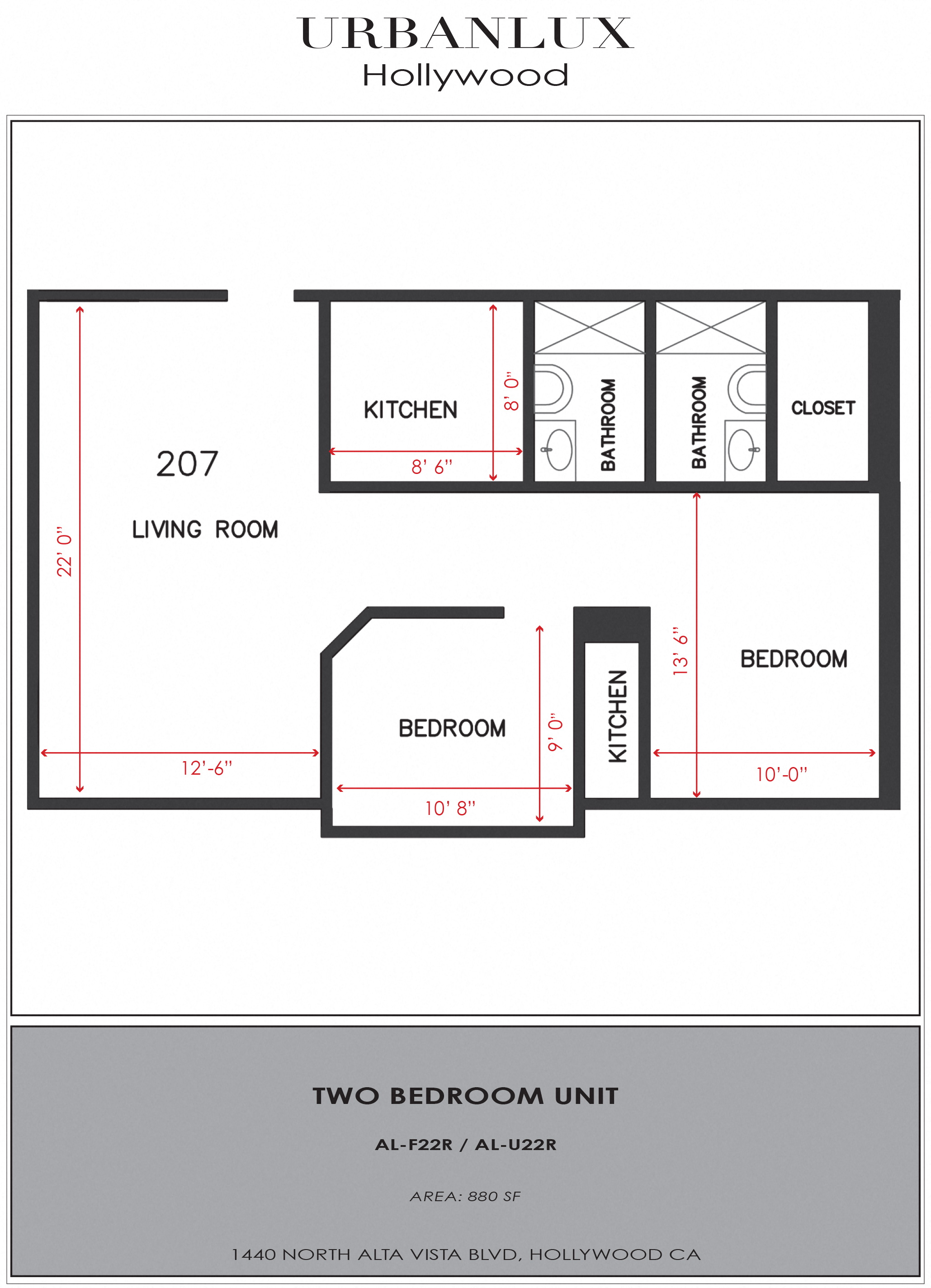 Floor plan for 2 beds, 2 baths, 916 sqft
