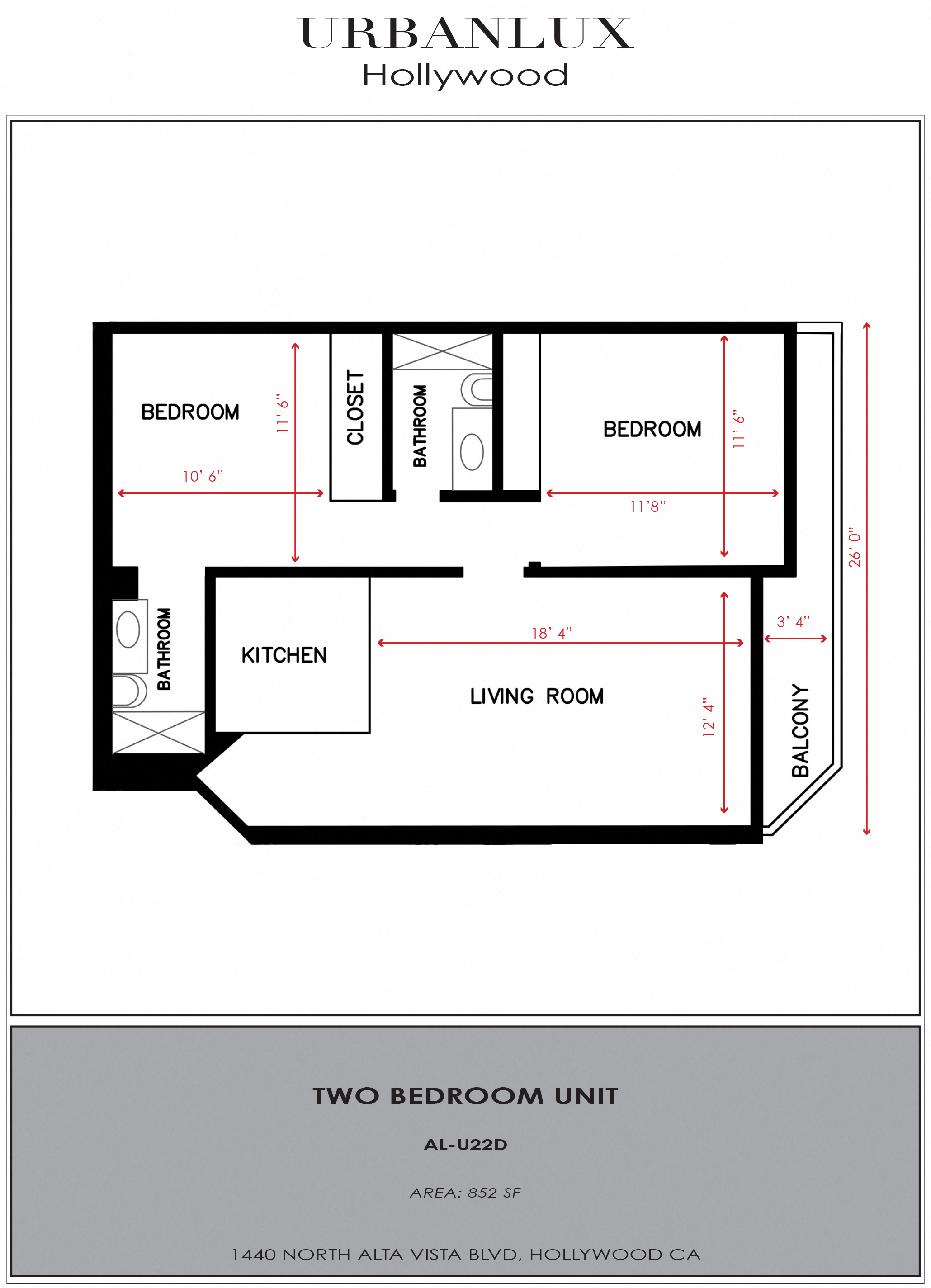 Floor plan for 2 beds, 2 baths, 916 sqft
