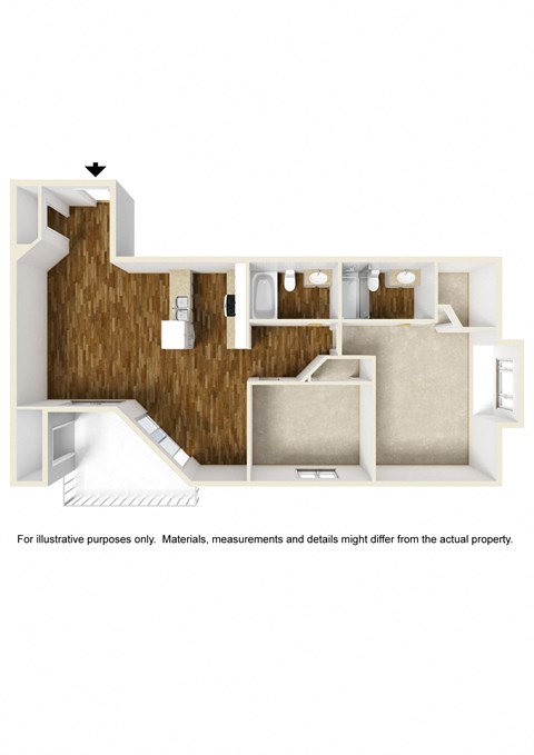 Floor plan for 2 beds, 2 baths, 950 sqft