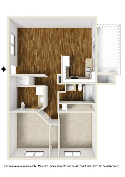Floor plan for 2 beds, 2 baths, 912 sqft