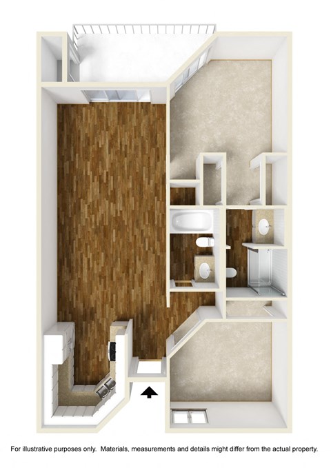 Floor plan for 2 beds, 2 baths, 960 sqft
