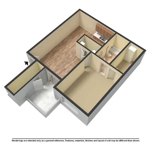 Floor plan for 1 bed, 1 bath, 750 sqft