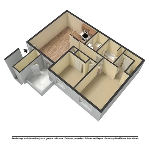 Floor plan for 2 beds, 1 bath, 1000 sqft