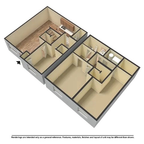 Floor plan for 3 beds, 2 baths, 1350 sqft
