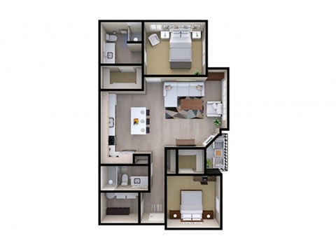 Floor plan for 2 beds, 2 baths, 1080 sqft