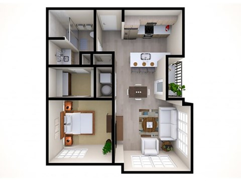 Floor plan for 1 bed, 1 bath, 786 sqft