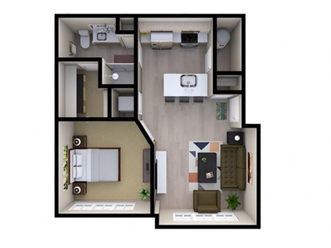 Floor plan for 1 bed, 1 bath, 661 sqft