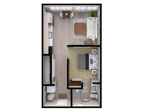 Floor plan for 1 bed, 1 bath, 512 sqft
