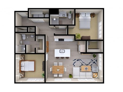 Floor plan for 2 beds, 2 baths, 1082 sqft