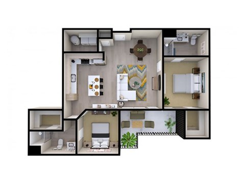 Floor plan for 2 beds, 2 baths, 1254 sqft