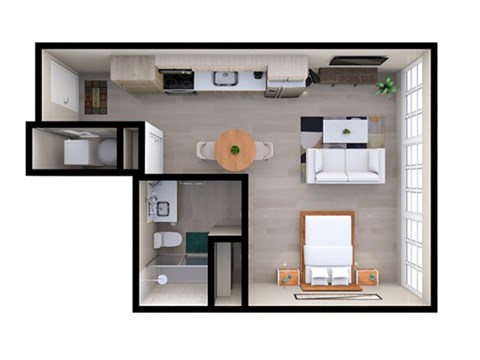 Floor plan for studio, 1 bath, 527 sqft