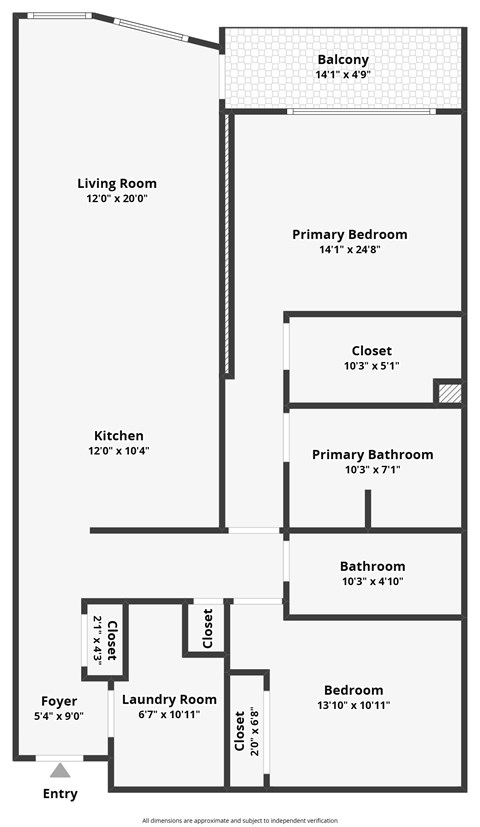 Floor plan for 2 beds, 2 baths, 1290 sqft