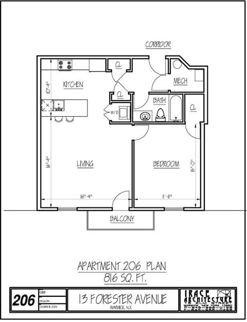 Floor plan for 1 bed, 1 bath, 816 sqft