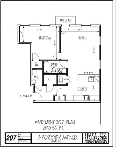 Floor plan for 1 bed, 1 bath, 816 sqft