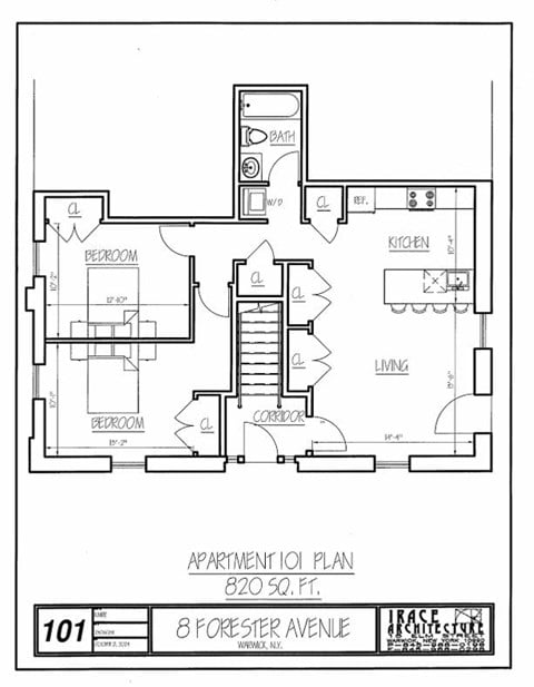 Floor plan for 2 beds, 1 bath, 820 sqft