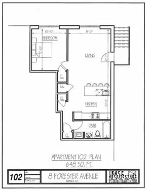 Warwick apartment for rent - Apartment 102 Plan 648 50 Ft.