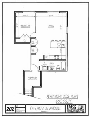 Warwick apartment for rent - A black and white image of a floor plan for Apartment 202.