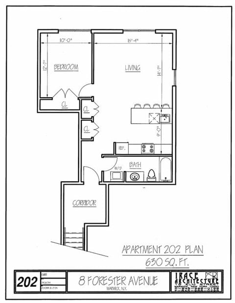Floor plan for 1 bed, 1 bath, 648 sqft
