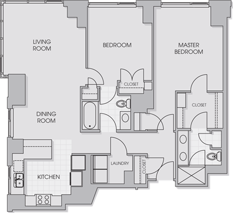 Floor plan for 2 beds, 2 baths, 1206 sqft