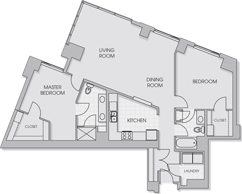 Floor plan for 2 beds, 2 baths, 1289 sqft