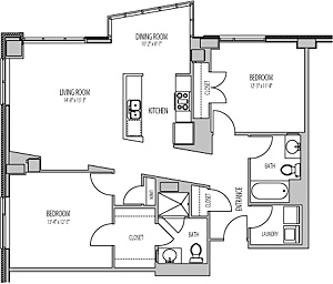 Floor plan for 2 beds, 2 baths, 1095 sqft