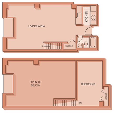 Floor plan for 1 bed, 1 bath, 984 sqft